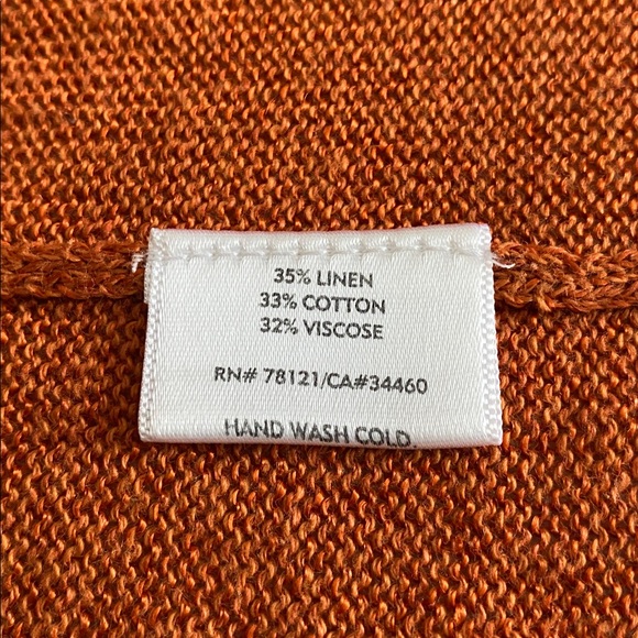 Eileen Fisher Cotton Linen Blend Italian yarn burnt orange Cardigan MOP buttons - Picture 12 of 13